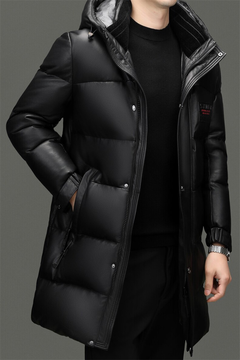 BG2452冬季海宁男士真皮绵羊皮面包服加厚羽绒风衣连帽休闲皮衣,男装风衣,电商B360