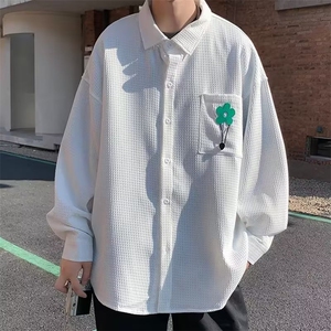 长袖衬衫男新款复古华夫格街头宽松帅气百搭休闲衬衣C316P36图片