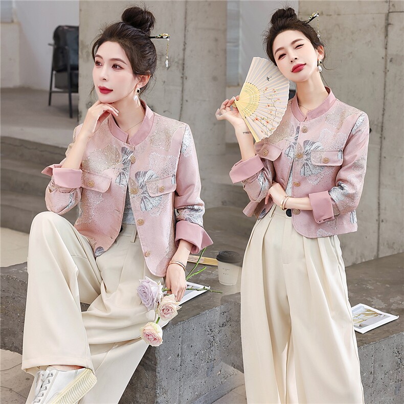 现货重工艺新款新中式春季刺绣提花设计感时尚气质减龄外套，女装短外套，韩美纤衣