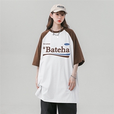 中性风2025新款夏季全棉宽松插肩袖拼色短袖T恤DT449P35控58，男装T恤，A247A