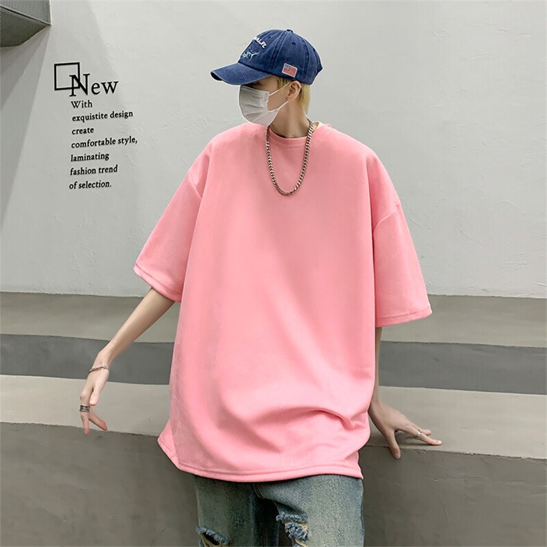 抖音得物直播高品质二开240克美式高街麂皮绒光版纯色短袖t恤12.5，男装T恤，电商A486