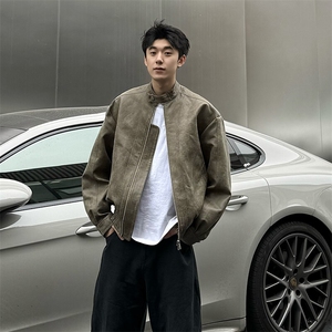 现货 蜡洗龟裂纹 两色高品质水洗做旧PU皮夹克W2509图片
