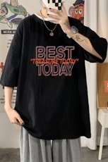 YT26181-P30亚麻短袖t恤男大码五分袖男宽松七分袖海报风，男装T恤，电商A040