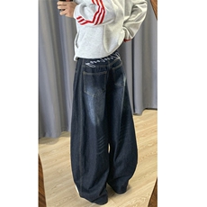 美式复古弯刀牛仔裤男秋季2024新款小众设计感宽松阔腿裤拖地长裤，男装牛仔裤，星座410-6（原星座1304-1）