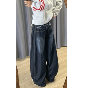 美式复古弯刀牛仔裤男秋季2024新款小众设计感宽松阔腿裤拖地长裤图片