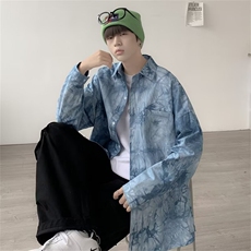 薄款威夷衬衣男春潮流宽松上衣服设计感扎染长袖花衬衫外套寸衫，男装衬衫，星座601-2