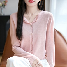 2025夏季精纺莱赛尔圆领开衫薄款女显瘦，女装针织衫/毛衣，美杜莎羊绒