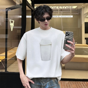 潮牌短袖T恤立体咖啡杯设计感T恤美式复古休闲打底短袖T恤 特P38图片