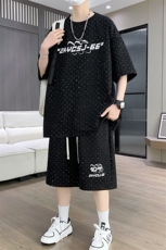 港风套装男宽松菠萝格满天星短袖T恤短裤痞帅套装TZ6628-P50，男装T恤，星座310B