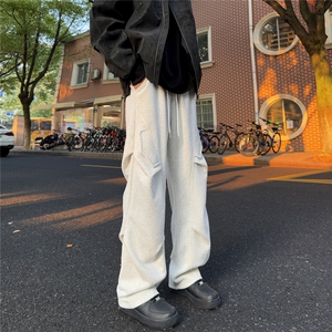 cleanfit白灰色美式卫裤男款秋季褶皱垂感运动裤子直筒宽松休闲裤图片