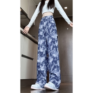 现货 美式复古迷彩工装裤女宽松直筒提花牛仔裤男 K5822-P50 控78图片