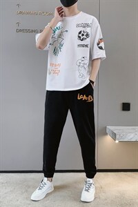 2024夏季新款套装青少年短袖T恤男装宽松运动两件套装F306P68图片