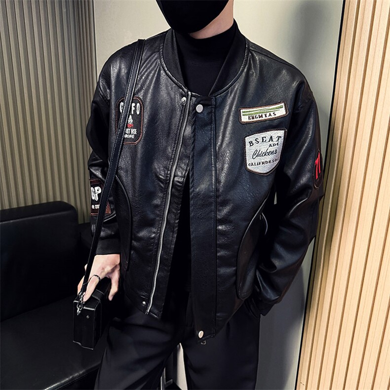 男士皮衣秋季新款棒球领PU皮夹克外套A368-QY9805-P118,男装夹克,电商A368