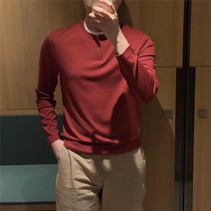 假两件 男士长袖打底衫高级感现货  一粒扣T恤 新款7772-p48图片