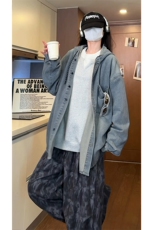 时尚质感水洗工艺外套潮流复古日系高街开衫牛仔外套HY698TP55，男装工装外套，电商A102B