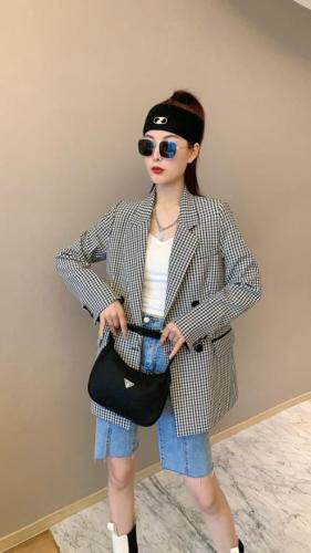 【现货】时尚长袖格子西服修身职业小西装外套，女装西装，名怡
