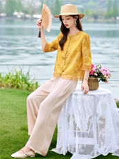 时尚洋气优雅套装女2026夏季新款复古气质宽松阔腿裤两件套，女装套装/套裙，衣之秀