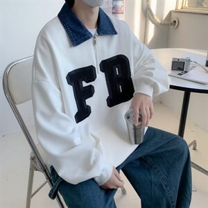 男卫衣华夫格套头卫衣POLO领秋季原宿慵懒ins潮男宽松Y8504P38图片