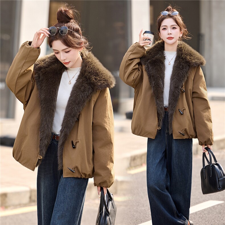 大毛领女冬季2025新款加绒加厚派克服外套，女装派克服，依多米