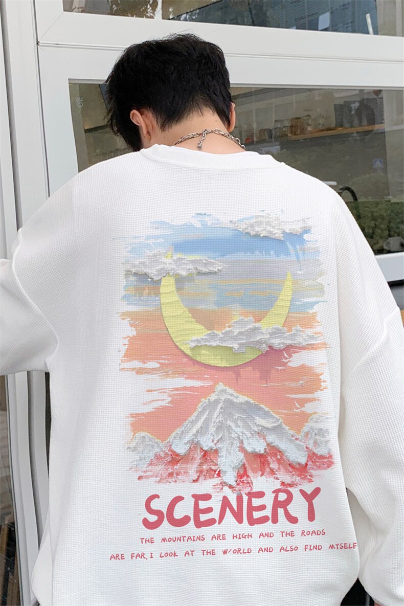 ！2024秋冬新款男士华夫格圆领卫衣潮流学生长袖HWY65P30,男装卫衣,电商B220