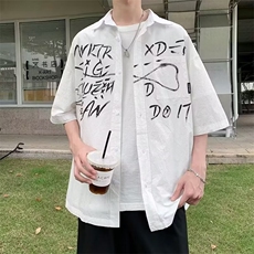 F248-P352024夏季新款潮牌短袖衬衫男痞帅宽松休闲衬衣外套现货，男装衬衫，星座512-6
