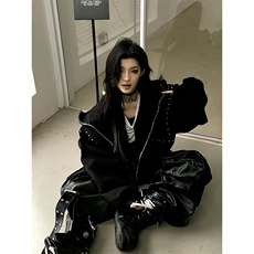 抖音得物高品质26春装美式高街铆钉杜宾犬耳朵开衫卫衣外套W125，女装短外套，电商A486