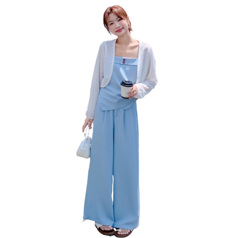 【夏装】吊带上衣+高腰直筒阔腿裤+防晒开衫A240-P175-K260,女装套装/套裙,2D148