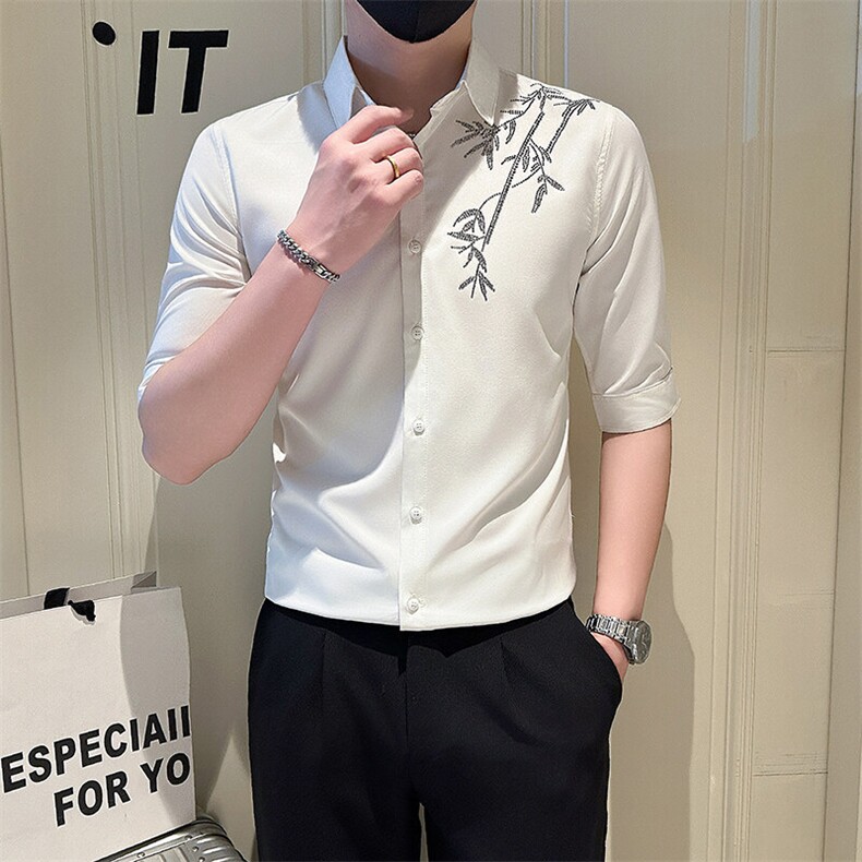 店主风社会小伙男烫砖高级感七分袖衬衫男衬衣301A-1/CS564/P55,男装衬衫,星座301A-1