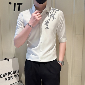 店主风社会小伙男烫砖高级感七分袖衬衫男衬衣301A-1/CS564/P55图片