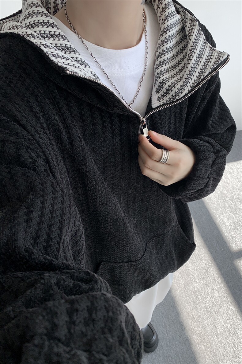 WY10183-特P52加绒特P62雪尼尔撞色连帽卫衣设计感重磅大码外套,女装短外套,电商A059
