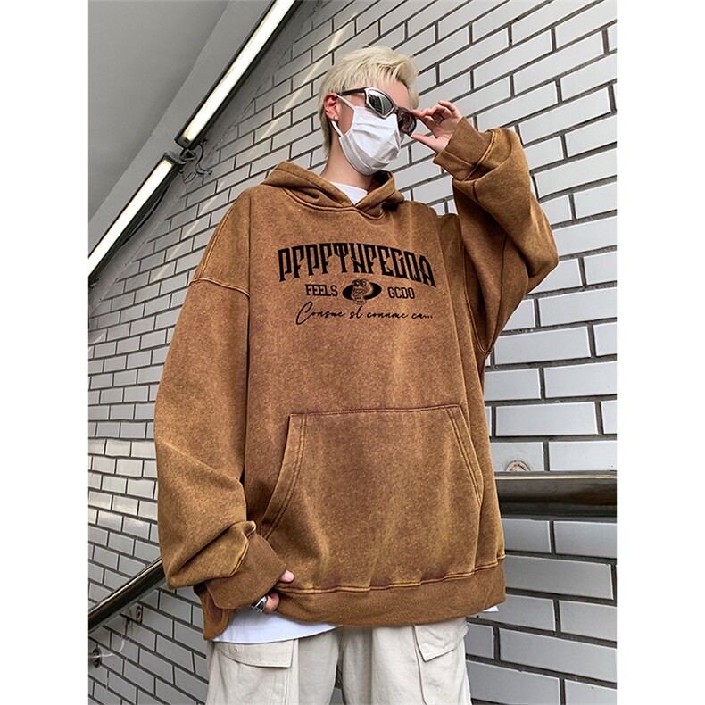 得物抖音高品质360克重磅做旧炒雪花印花连帽水洗卫衣ASL1602,男装卫衣,电商A443