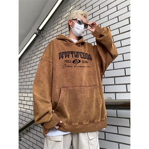得物抖音高品质 360克重磅做旧炒雪花印花连帽水洗卫衣 ASL1602图片
