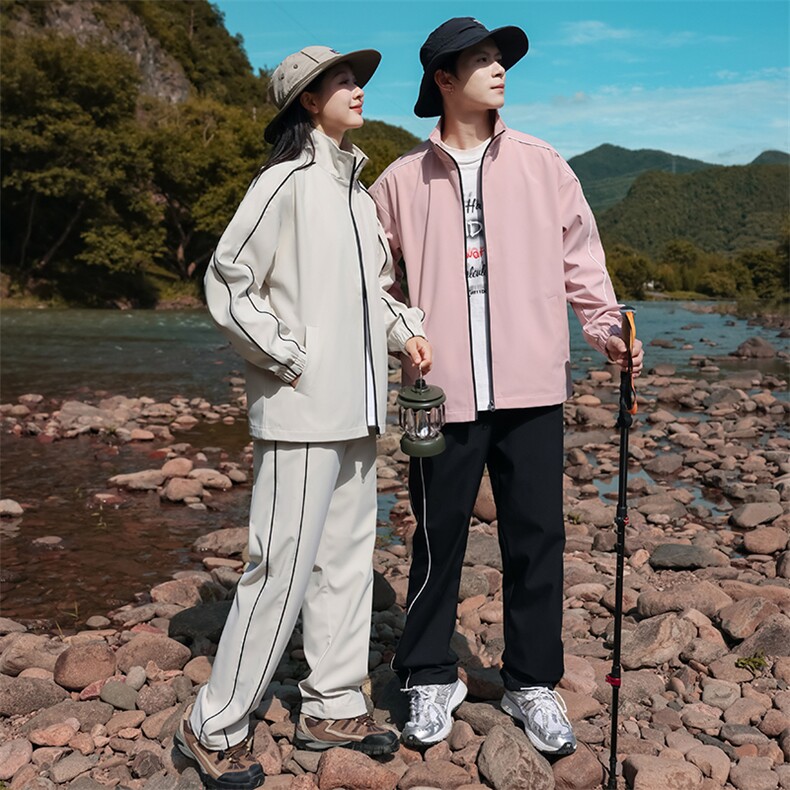 秋季直播新款大码港风情侣户外登山休闲运动立领夹克套装男D06P75,男装夹克,电商B226