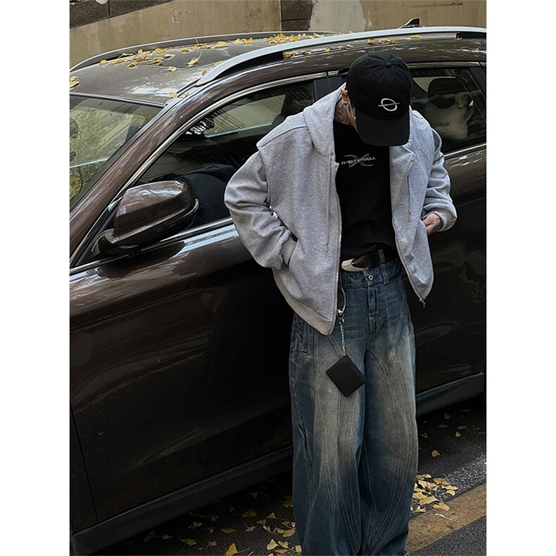 自家图，博主风cleanfit垫肩设计感双拉链卫衣男解构风WYB05-P58,男装卫衣,星座1007（原301D）