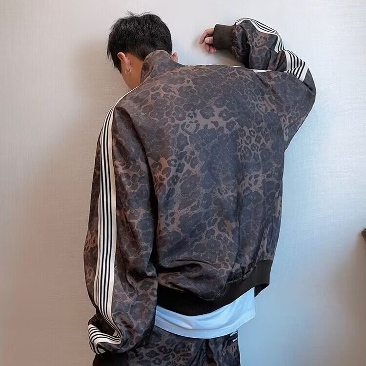 美式复古豹纹运动套装外套潮牌男印花条纹夹克运动裤JK8802,男装休闲套装,星座516A