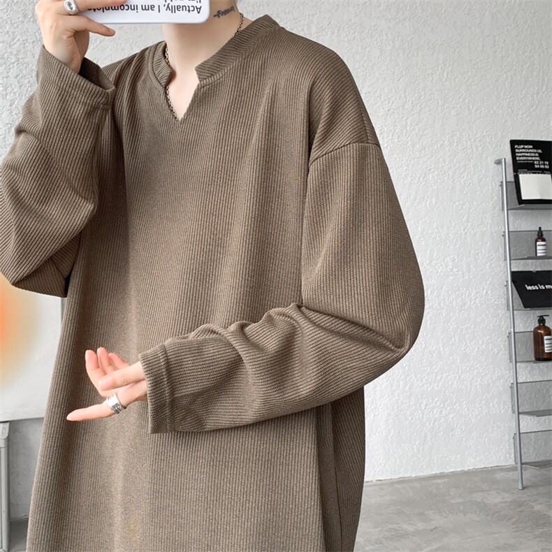 8XL-M长袖打底衫T恤V领针织体恤麦穗条卫衣加肥加大码TX3102特P35,男装T恤,电商B238