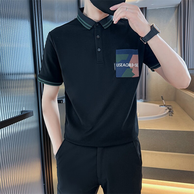 口袋设计2025新款夏季短袖T恤翻领Polo衫T0279-P48,男装T恤,电商D342