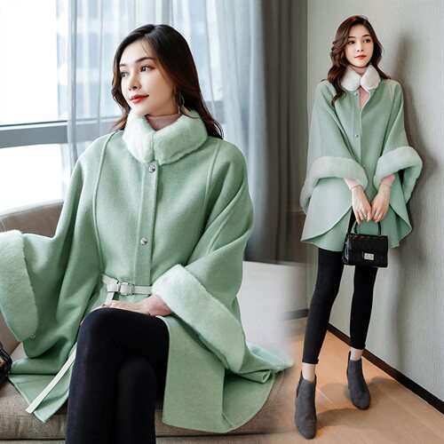 冬季新款羊绒斗篷外套女时尚宽松休闲羊毛呢大衣外套潮，女装毛呢外套，芷墨服饰