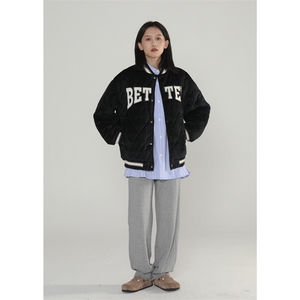 棒球服棉衣男潮牌字母棉服港风ins菱形格情侣夹克外套M8002p58图片
