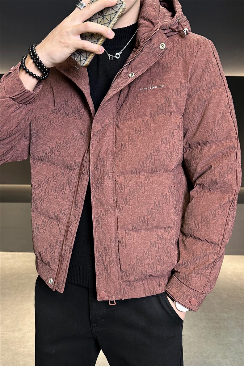 男士字母印花连帽修身男士PU皮羽绒服【标50控活动价288】,男装羽绒服,星座414（原B263）