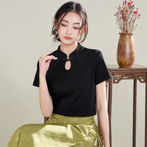 针织短袖t恤女2025新款夏季薄款宽松显瘦打底上衣小衫
