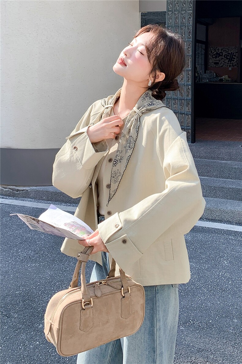 2026春装新品现货韩版清新气质短款风衣外套女送丝巾,女装短外套,苗苗