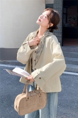 2026春装新品现货韩版清新气质短款风衣外套女送丝巾，女装短外套，苗苗