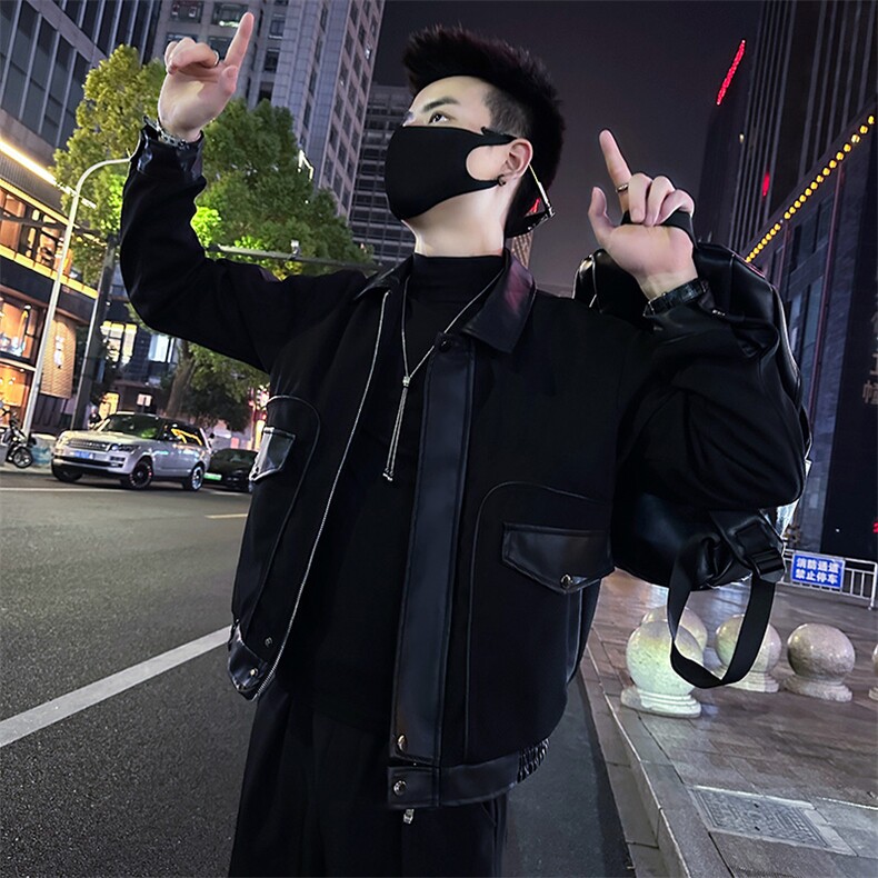 男士拼接翻领机车皮衣外套夹克A368-P8810-P118,男装夹克,电商A368