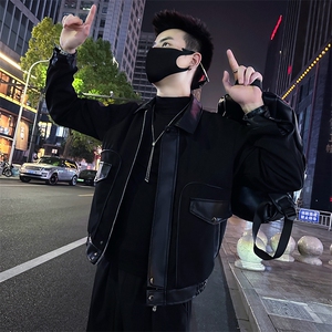 男士拼接翻领机车皮衣外套夹克 A368-P8810-P118图片