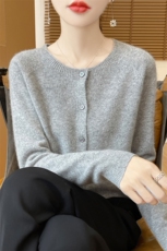 针织开衫女羊绒衫2025春季短款圆领纯色羊毛薄款外套宽松大码毛衣，女装羊毛衫，大美人高端店