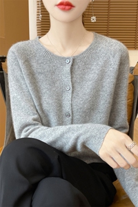针织开衫女羊绒衫2025春季短款圆领纯色羊毛薄款外套宽松大码毛衣图片