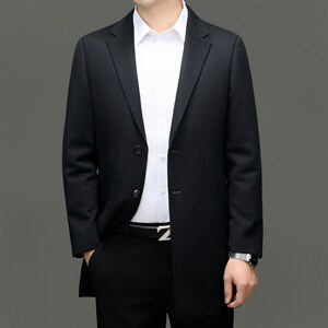 XL-N88090秋冬新款男士风衣翻领商务领导服男装纯色全山羊绒外套图片