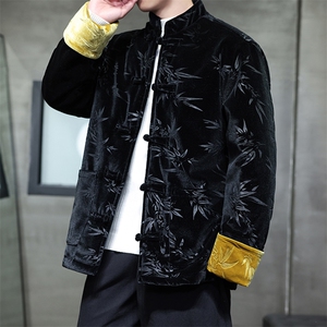 现货 新中式大码韩绒压花竹叶加厚棉服MY9913-P130控188图片