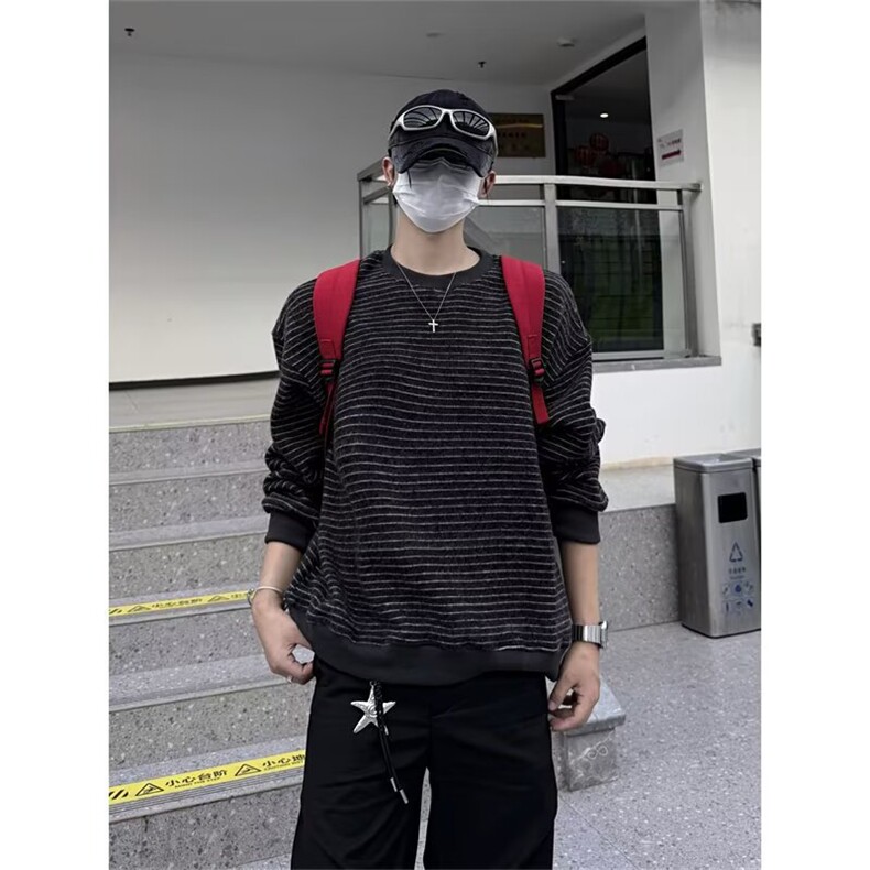 春秋季男士长袖t恤衫男装宽松韩版条纹体恤打底衫衣服ST713-P40,男装T恤,星座412-3
